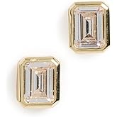 SHASHI Women's Emerald Baguette Studs, Crystal, Clear, Gold, One Size