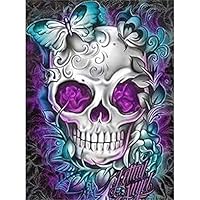 5D Diamond Painting Kits for Adults Skull Heads and Butterfly feilin Full Drill, DIY Cross Stitch Crystal Mosaic Picture Artwork for Home Wall Decor Gift 30x40cm