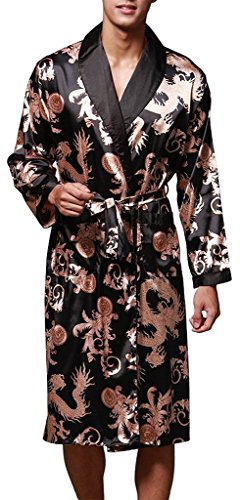 Edith qi Mens Bath Robe Dragon Sleepwear, Satin Pajama Set,Long Kimono Dressing Gown Edith qi Mens Bath Robe Dragon Sleepwear, Satin Pajama Set,Long Kimono Dressing Gown