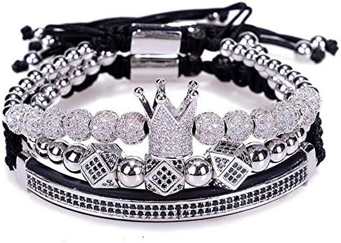 MOTELAN 3pcs/Set Men Bracelet Jewelry Crown Charms Macrame Beads Bracelets for Women