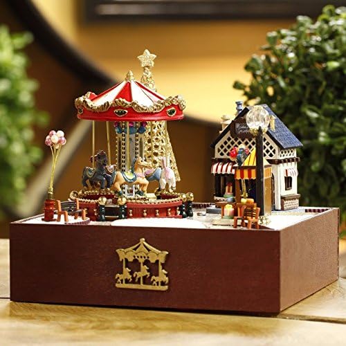 Faway Music box Dollhouse Miniature Playground Carousel Model DIY KIT Music Box With Light