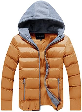 Lega Mens Warm Hoodie Hooded Coat Bomber Down Jacket (Orange, X-Large)