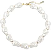 Zeffy 14K Gold/Silver Plated Chunky Thick Chain Toggle Clasp Necklace Dainty Baroque Pearl/Heart/Cross/Turquoise Pendant Necklace