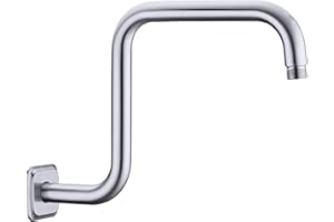 TRUSTMI Shower Arm with Flange, S Shape 13 Inch High Rise Stainless Steel Fixed Shower Head Extension Pipe Arm Replacement, Brushed Nickel