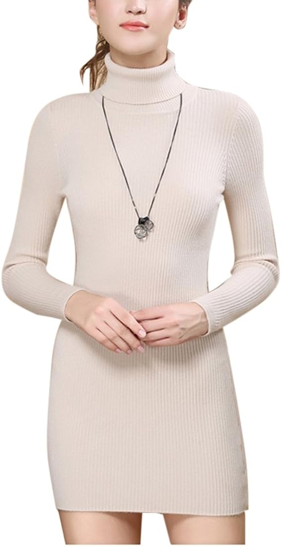 Aswinfon Femme Robe Pull Col Roulé Laine Tricot Chic Mini Robe Moulante