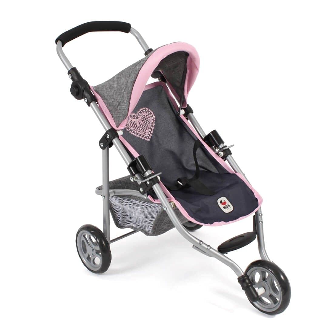 Bayer Chic 2000 - Lola Doll's Buggy, Jogging Buggy, Doll Jogger, Doll's Pram, Melange Grey/Navy, 70 x 33 x 62 cm