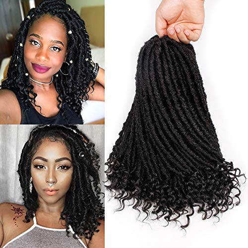 6Pack/Lot Faux Locs Crochet Hair 16 Inch Straight Faux Locs Hair with Curly Ends Synthetic Goddess Locs Hair Twist Braids Hair Extensions(1B#)