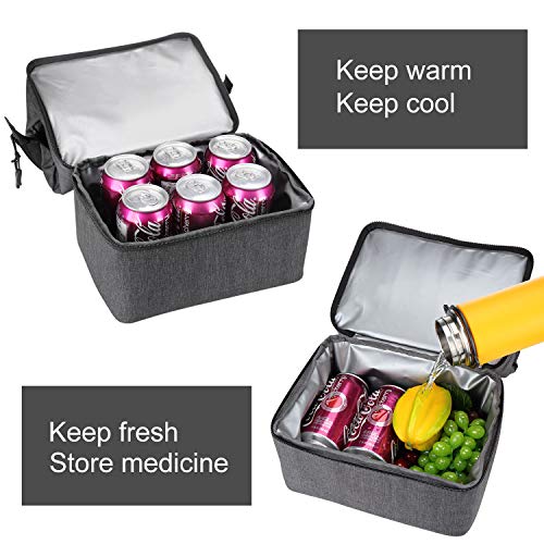 Lunch Bag Box 2 Compartments Lunch Tote Double Deck Cooler Bag Insulated Reusable with Shoulder Strap Men Women in Picnic Trip Working (Gray N20) by F40C4TMP
