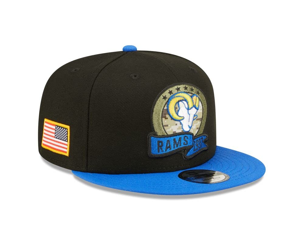 New Era NFL LOS Angeles RAMS Salute to Service 2022 Snapback 9FIFTY Game Cap, Black & Team, M/L