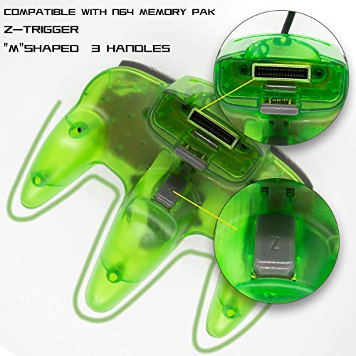 Wired Controller for Nintendo 64 N64 Console, Upgraded Joystick Classic Video Game Gamepad(Clear Green and Clear Purple,Pack of 2)