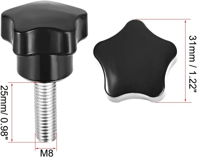 uxcell Clamping Handle Screw Knobs Handle M8 x 25mm Threaded Star-Shape 8pcs, Black,silver, M8x25mm , 8pcs - Image 3