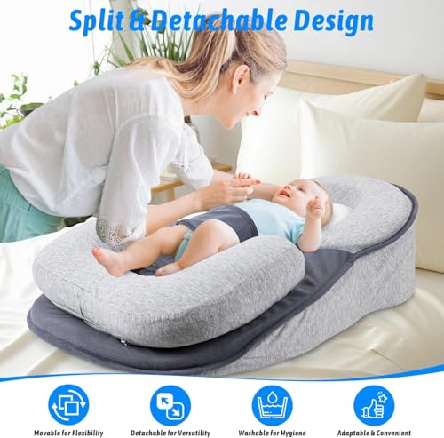 Last page® Baby Lounger Pillow for Infant Support Cushion Reflux Breastfeeding Pillow, Bottle Feeding, Tummy Time, Adjustable Baby Wedge Lounger Pillow for Reducing Spit-Up