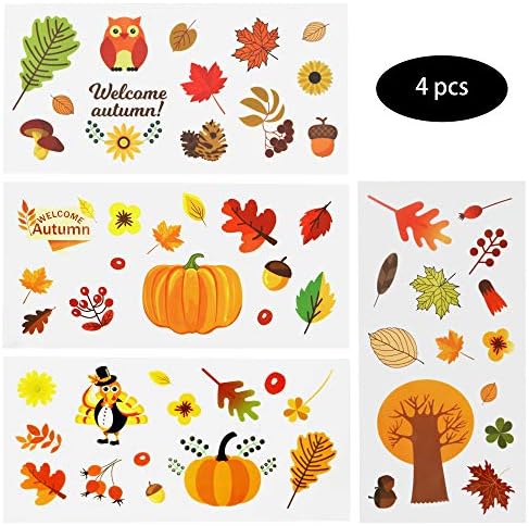 Thanksgiving Fall Autumn Leaves Acorns Window Sticker Thanksgiving Decorations Reusable Autumn Party Supplies(54 Pcs)