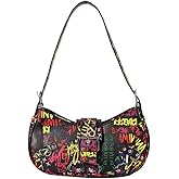 Letter Graffiti Printed Underarm Purse, PU Leather Hip Hop Painted Pattern Shoulder Bag, Vintage Multicolor Crossbody Bag