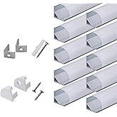 hunhun 10-Pack 6.6ft/ 2Meter V Shape LED Aluminum Channel System with Milky Cover, End Caps and Mounting Clips, Aluminum Profile for LED Strip Light Installations, Very Easy Installation