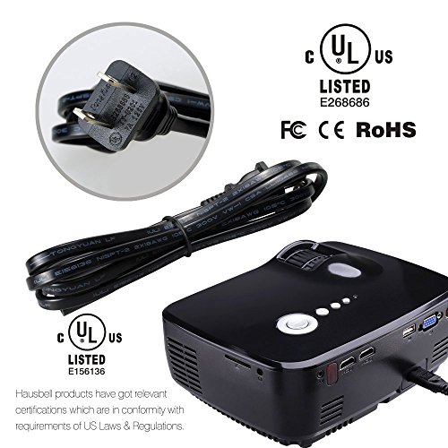 Projector, Hausbell Mini Projector Portable Video LED Projector HD for Outdoor Indoor Movie/Home Cinema Theater/Game (Black)