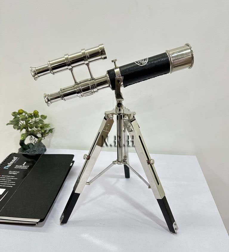 Vintage Double Barrel (London 1917) Telescope On Tripod Stand Antique Home Decor Table Top