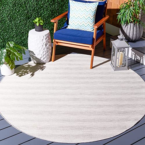 SAFAVIEH Washable Rug Outdoor Hampton Collection - 6'5" Round, Ivory & Grey, No…