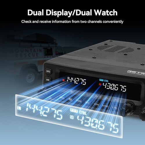 Retevis MA1 Amateur Radio Station, 50W Amateur Radio with Detachable Control Panel, Multi-Band Repeater, 2m/70cm/FM/AM, 800 Channels, Mobile Transceiver for Trucks, Amateur Events (1 Piece)