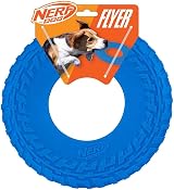 Nerf Dog Rubber Tire Flyer Toy 10 Inch Blue Flying Disc for Medium Large Dogs