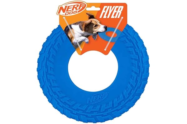 Nerf Dog Rubber Tire Flyer Dog Toy, Frisbee, Lightweight, Great for Beach and Pool, 10 Inch Diameter, For Medium/Large Breeds