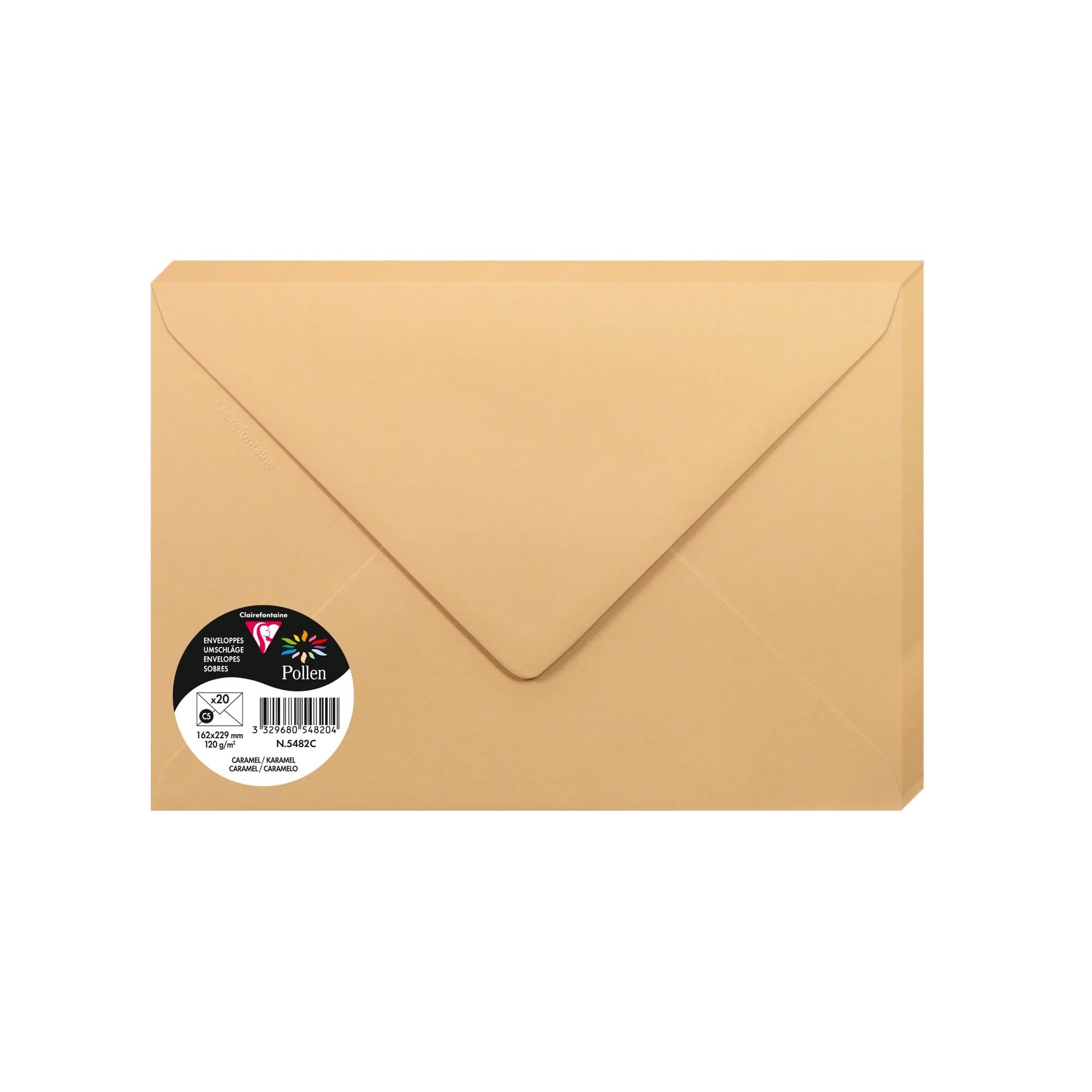 Clairefontaine 5482C Pack of 20 Gummed Envelopes Format C5 16,2x22,9cm 120gsm Colour Caramel Invitation Events Correspondence Pollen Range Premium Smooth Paper — image 1