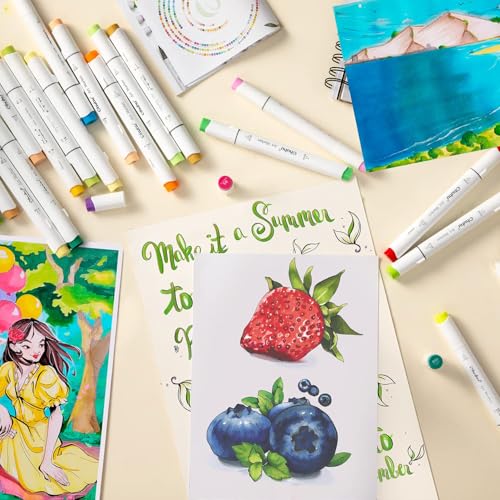 Ohuhu Marcadores de Pincel - Set 216 Colores, Marcadores Artísticos Doble Punta a Base de Alcohol para Artistas Adultos, Ilustración - Pincel & Cincel Dual Punta - Serie Honolulu de Ohuhu