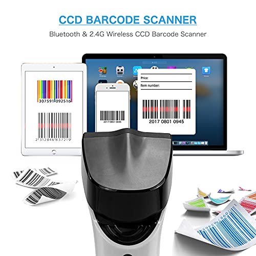 NETUM Wireless 1D Bluetooth Auto CCD Barcode Scanner with Support and Built-in Memory, Works with Mac OS, Windows, iOS, Android, Transfers up to 50M-DS5000