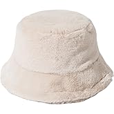 AMOFIA Womens Bucket Hats Winter Faux Fur Hat Mens Warm Fuzzy Outdoor Caps