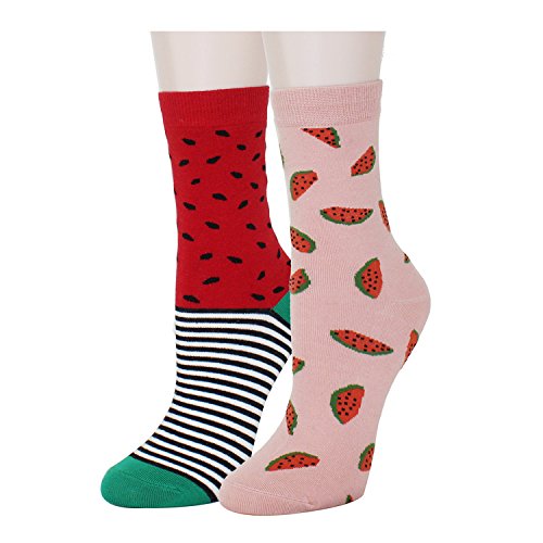 Zmart Women's Juicy Watermelon Sweet Cotton New Fun Socks Crew Pack of 2,Multicoloured,US 5.5-9