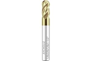 AYCHOLIZ 1/8" Solid Carbide Ball Nose End Mill 4Flute End Mill Bits Set with ZrN Coated for Alloy Steels, Hardened Steels