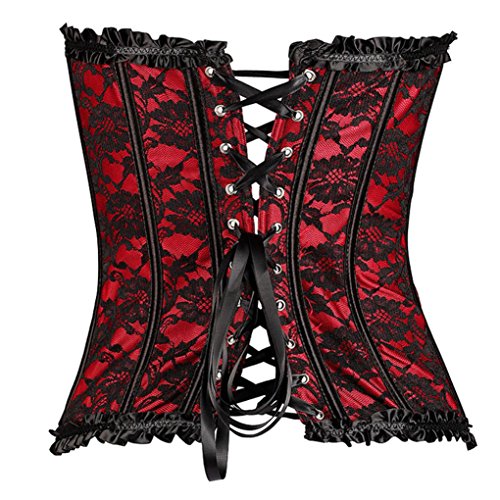 Damen Korsett,Kanpola Damen Floral Corsage Korsagen Taille Reizwäsche Nachtwäsche Lingerie Nachthemden Sport-BHs Dirndlblusen (XL, Rot) – Bild 4