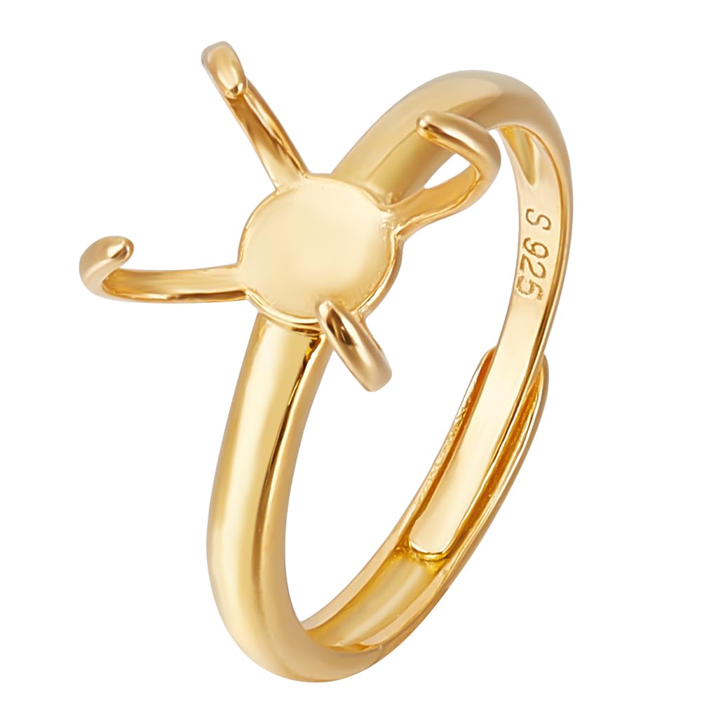 BENECREAT 925 Sterling Silver 4 Claws Ring Blanks, 18K Gold Plated Adjustable Ring Bases, 19.4mm Finger Ring Base, Claw Ring Components for Irregular Cabochon Ring Jewelry Making (STER-BC0002-02G-EU)
