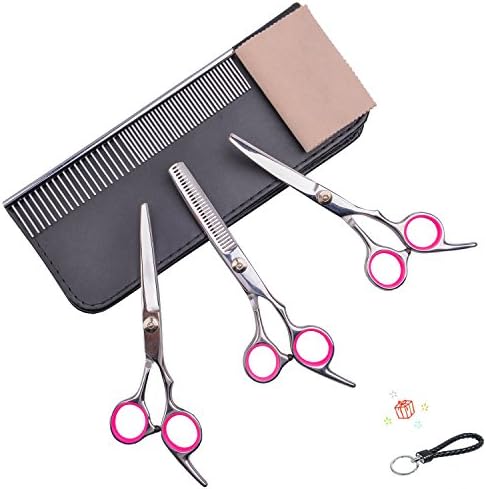 Dog Grooming Scissors Set, 4 Pieces Pet Hair Grooming Scissors Set Thinning Straight Curved Shears with Combs Sharp and Durable Stainless Steel Blade Trimmer Kit for Dogs and Cats