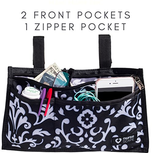 Wheelchair Armrest Pouch Organizer Bag for Side of Chair, 3 Pocket Tote, Arm Rest Storage Accessories for Electric, Manual or Powered Chairs (Paisley) - Thumbnail 2