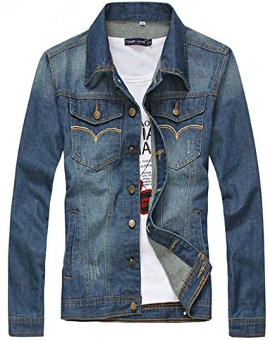 KIWEN Men's Classic Denim Jacket(Light Blue,L size)