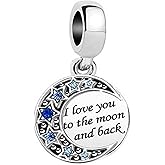 KunBead I Love You to the Moon and Back Blue Crystal Star Dangle Charms Compatible with Pandora Charm Bracelets for Women