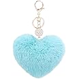 Women's Heart Faux Fur Pom Pom Key Chains Bag Accessory Puffball Keyring Backpack Charms for Girls