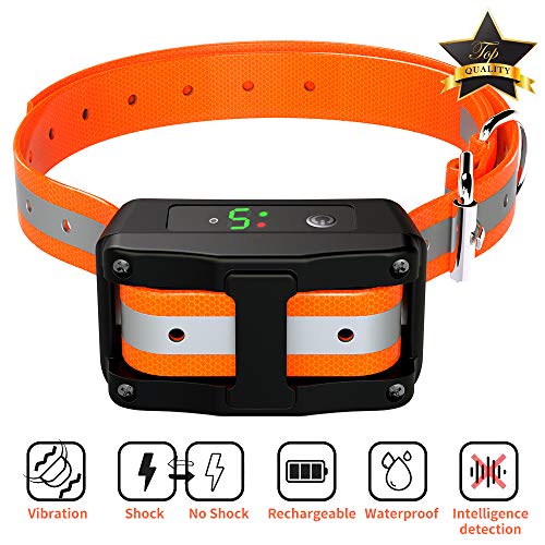 Dog Bark Collar – Rechargeable Anti Shock Barking Collar – Upgraded Smart Detection Module Stop Barking with Beep/Vibration/Shock 5 Sensitivity & IPX67 Level Waterproof for Small Medium Large Dogs