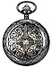 AMPM24 Steampunk Black Copper Case Skeleton Mechanical Pocket Watch Fob WPK167