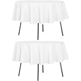 sancua 2 Pack Round Tablecloth 60 Inch White Table Cloth for Dining Tables | Stain and Wrinkle Resistant, Washable Polyester Table Cover for Wedding, Buffet Parties, Birthday and Camping