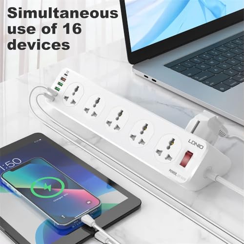 LDNIO Power Strip 10 Outlet | 6 USB Ports 32W PD Fast Charging | Surge Protector | 2M Heavy Duty Extension Cord | UAE Compatible EU UK US Plug | Home Office Power Board