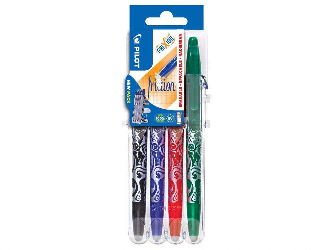 PILOT Frixion Rollerball 0.7mm Set to Go Pack of 4- Black/Blue/Red/Green Noir, Rouge, Vert, Bleu 2260SG4E