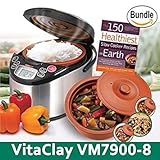 VitaClay VM7900-8 Smart Organic Multi-Cooker- A Rice Cooker, Slow Cooker, Digital Steamer plus bonus Yogurt Maker & The 150 Healthiest Slow Cooker Recipes on Earth Book (Bundle)