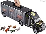 WolVol Hand Carry-On Wild Animals Transport Car Carrier Truck Toy with Animal Toys Inside, Great Toy Truck and Car Carrier for Matchbox and hot Wheels Cars