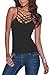 O&W Lady Black Solid Lace Up Bodycon Crisscross Front Cami Sleeveless Tank Top Camisole Vest for Women L