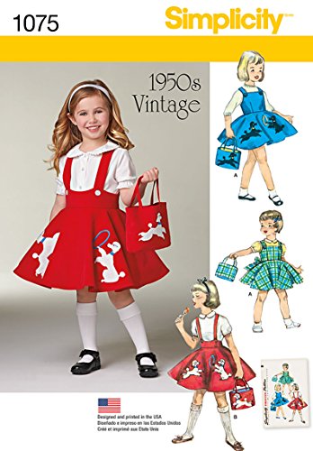 Simplicity 1075 1950's Vintage Bag, Jumper, and Poodle Skirt Sewing Pattern for Girls, Sizes 3-8