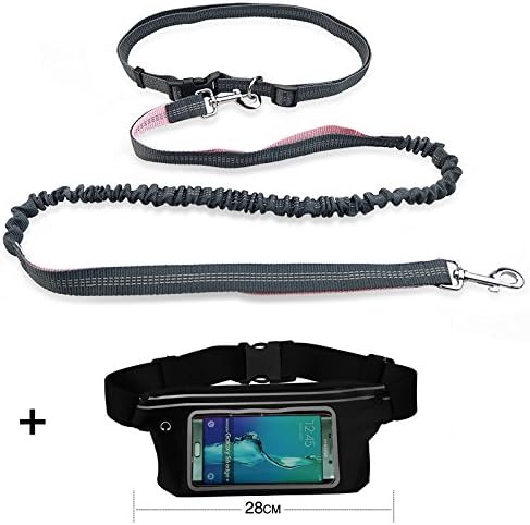 Premium Hand Free Dog Leash for Running,Ergonomic Adjustable Belt,Durable Dual-Handle Bungee Leash with Double Rubber,Adjustable Waist Belt, Running belt for Gift-Pink