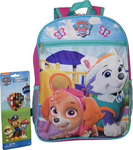 Nickelodeon Girl Paw Patrol 15" School Backpack With Bonus 6pk Paw Patrol Pencils