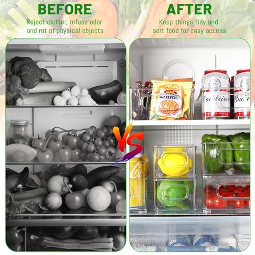 Royouzi Pack of 10 Fridge Storage Organizers, Transparent | Organisation Box with Handle & Lid, Fridge Storage Bin for Kitchens, Cupboards